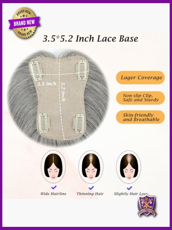 Silver Gray Human Hair Topper for Thinning Hair Volume main image 6
